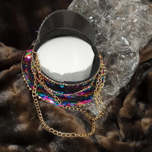 Sequin & rhinestone rave festival captain's hat - Picture 3 of 5